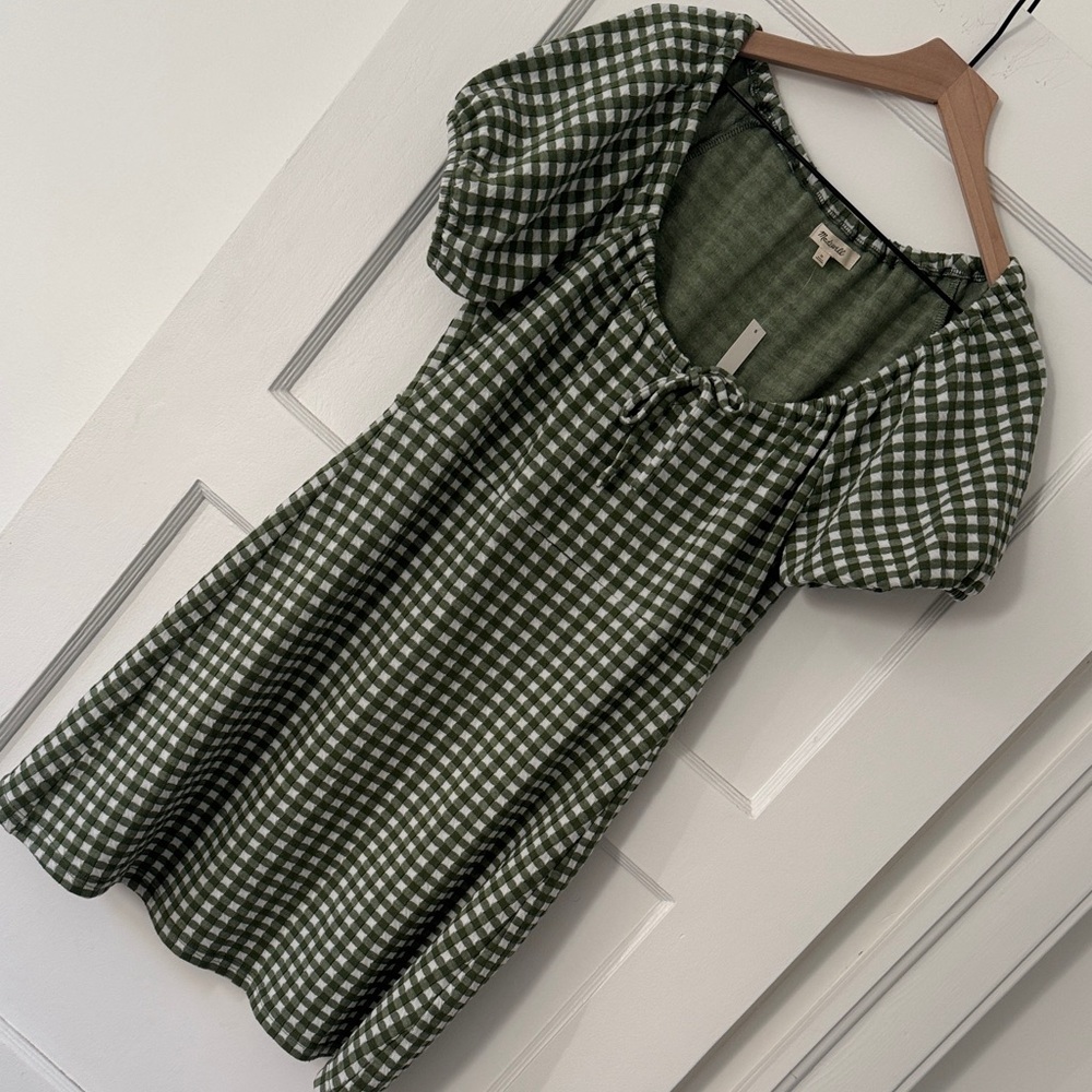 Madewell Green Gingham Mini Dress